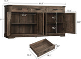 Buffet Cabinet, 61” Large Sideboard Buffet Storage Cabinet with 3 Drawers, Farmhouse Coffee Bar with 4 Doors