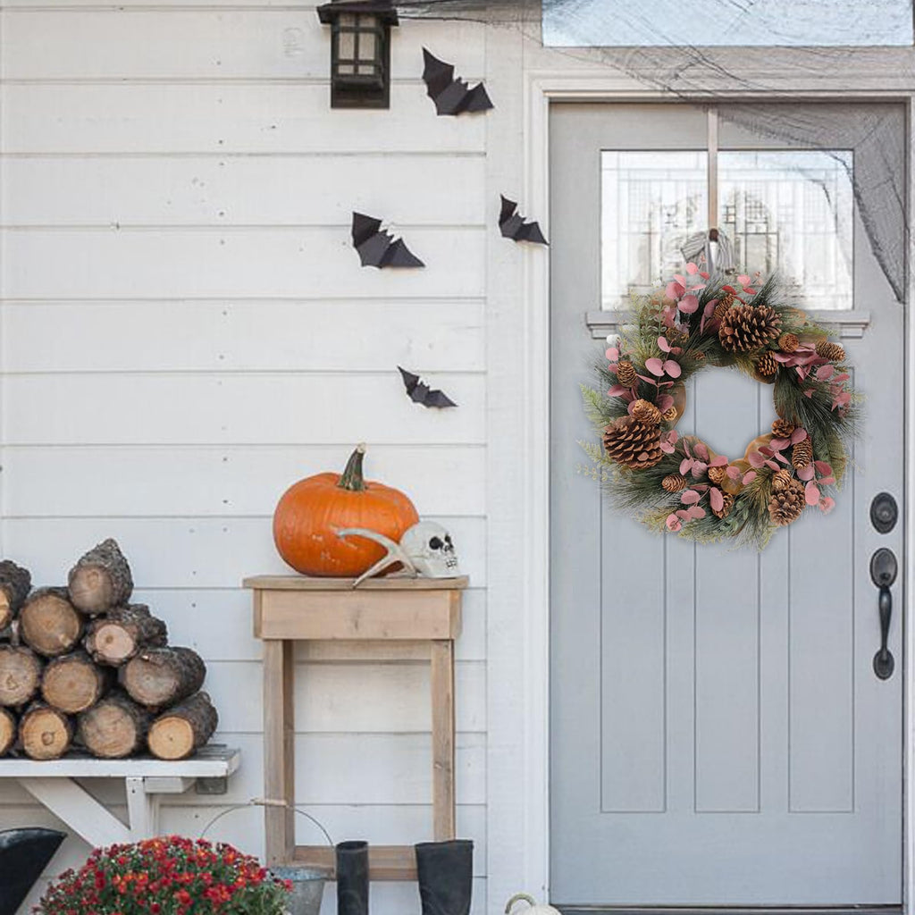 20 inch Winter Wreath Magnolia Leaves Red Eucalyptus Leaves with Pine Needle Pine Cone Wreath for Front Door Harvest