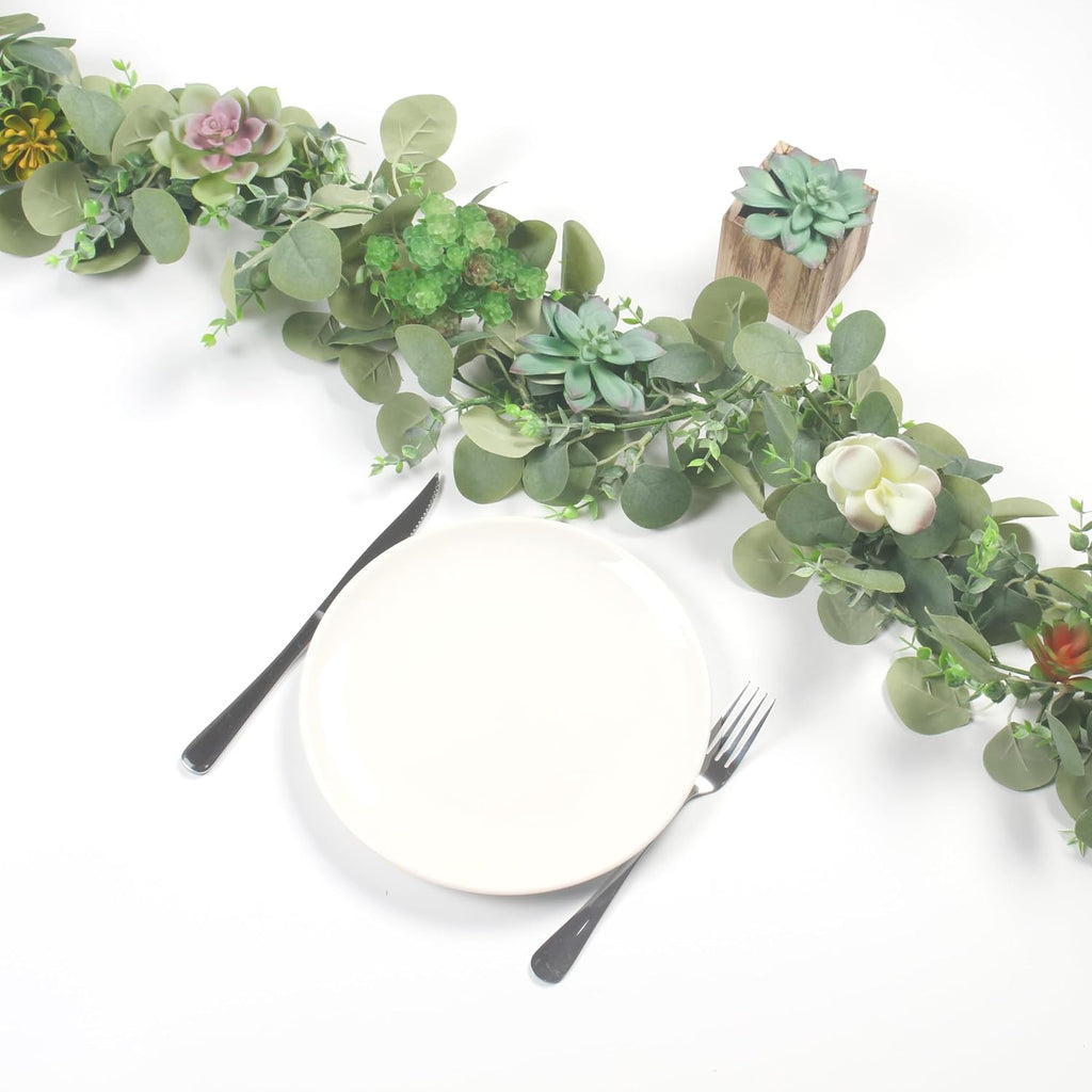 6 ft Artificial Eucalyptus Garland Greenery Faux Eucalyptus Garland Plant Fake Silver Dollar Eucalyptus Leaves - Set of 2