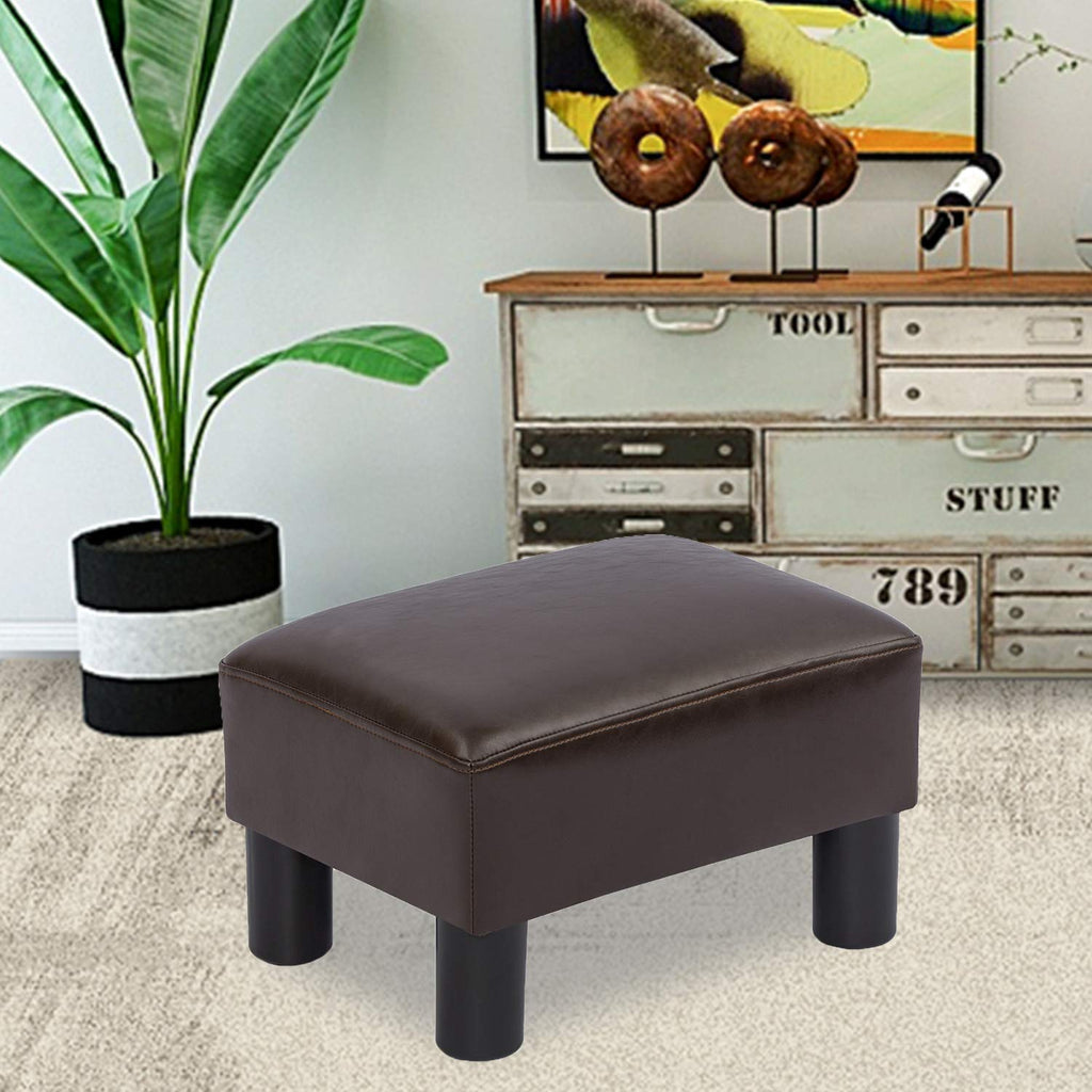 Small Foot Stool, Faux Leather Rectangle Ottoman, Brown