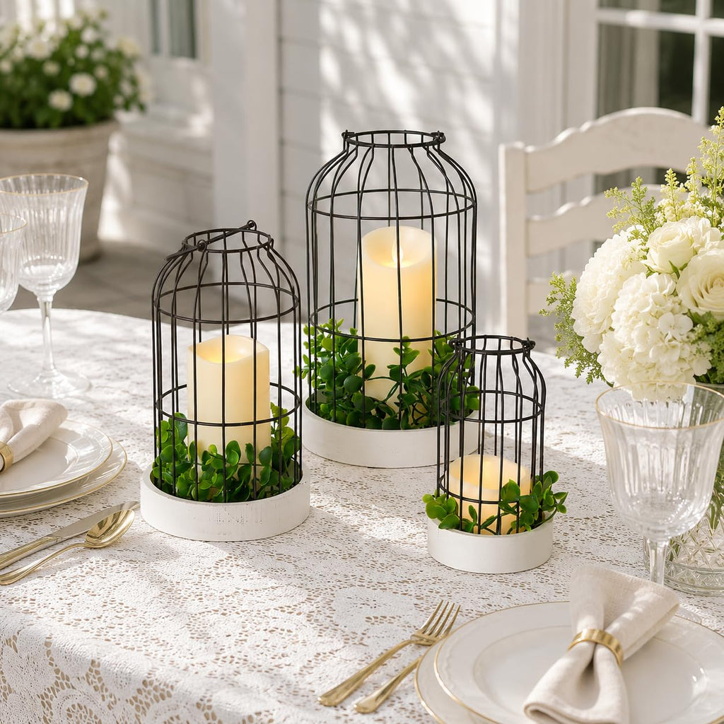 Rustic Farmhouse Lantern Decor Set of 3 Lanterns Decorative Indoor and Outdoor, Fireplace Mantle or Kitchen Dining