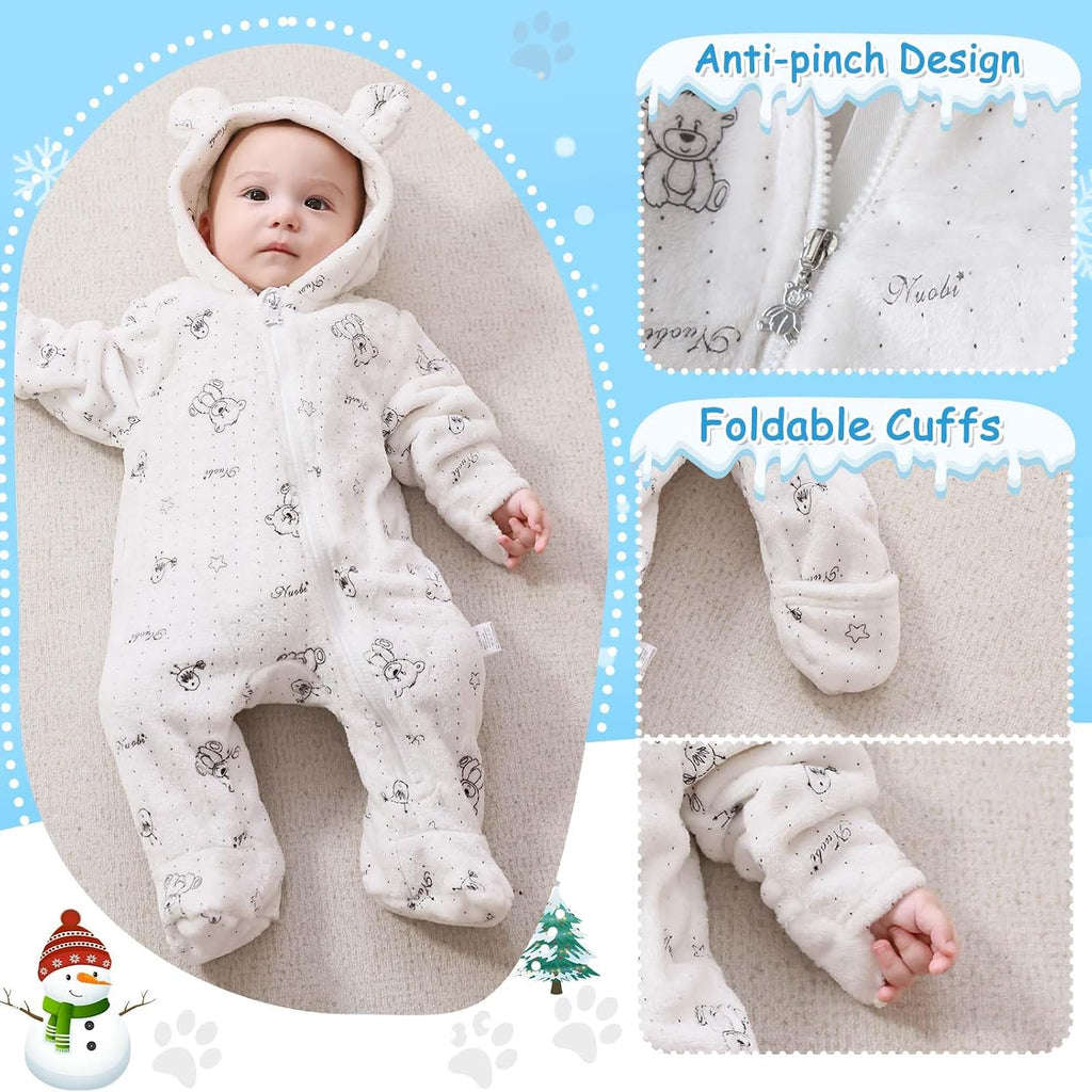 Baby Bear Suit Thin Fleece Footie Romper Snowsuit Hooded Jumpsuit Bodysuit Winter Clothes Boy Girl