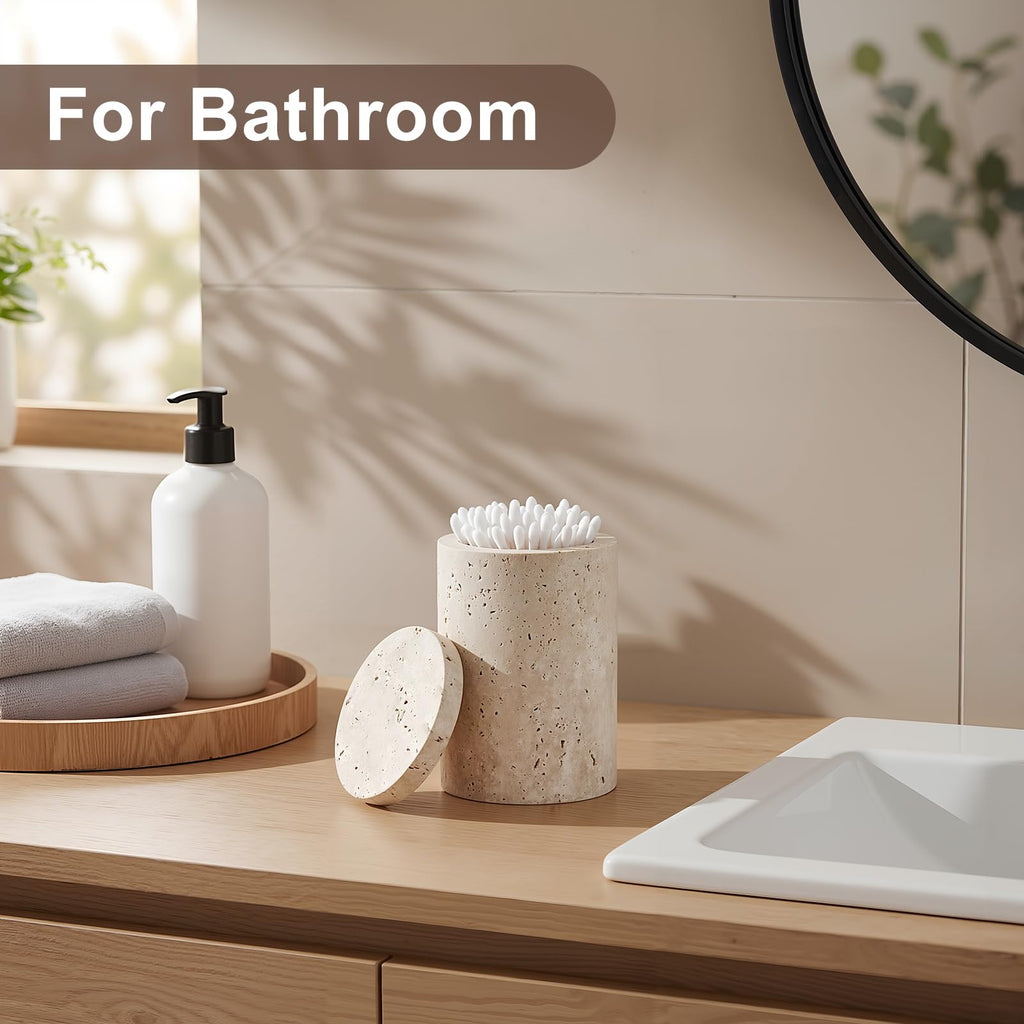 Lidded Marble Canister, Non-slip Natural Marble Bathroom Container
