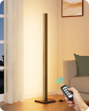 48.43" Wooden LED Corner Floor Lamp with Remote, Dimmable & 7CCT