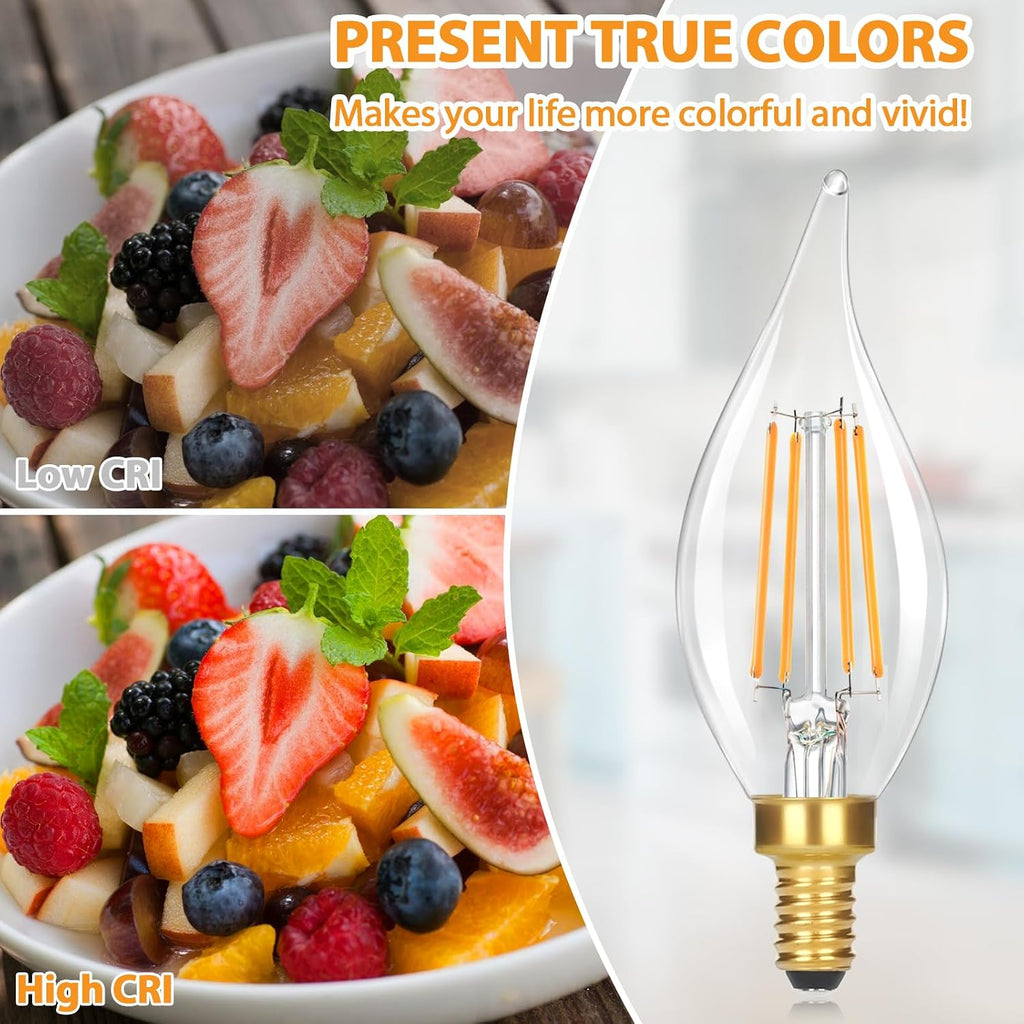 E12 Candelabra LED Light Bulbs, 4W 460 LM Flame Tip Candle Bulbs