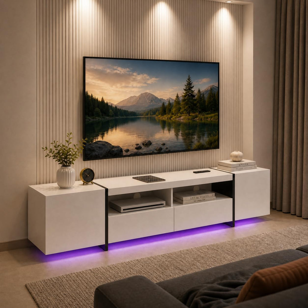 Modern 80 inch TV Stand for 75" 80" Up to 85" TV, LED TV Media Console with Power Outlets, Entertainment Center with
