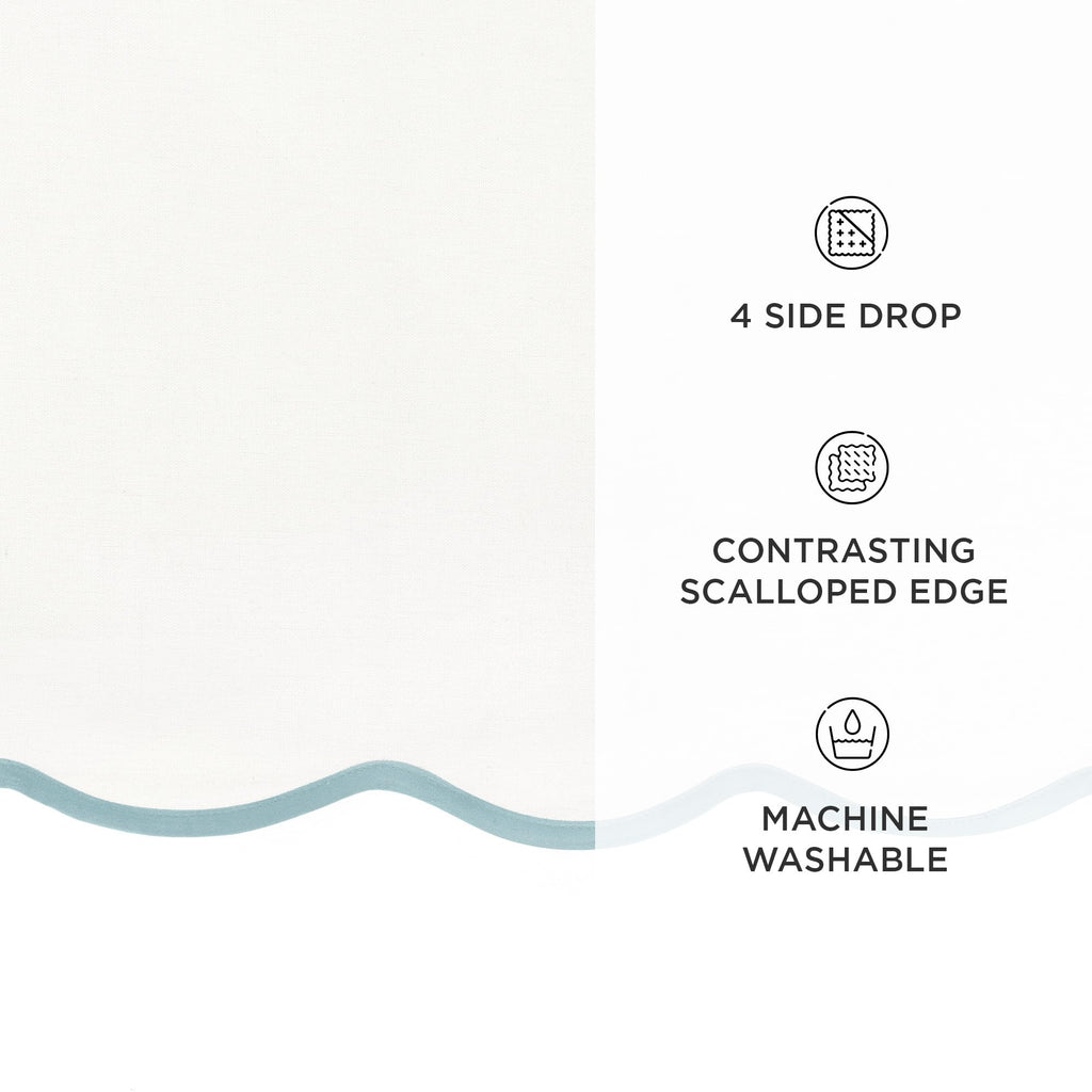 Coastal Chic Scalloped Edge Baby Crib Skirt Single 28" W x 52" L + 16" Drop Blue - White Crib Skirt - Baby Essentials