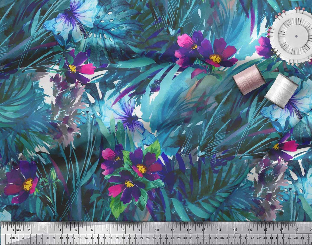 Velvet Fabric Leaves & Floral Texture Print Fabric by The Yard 58 Inch Wide
