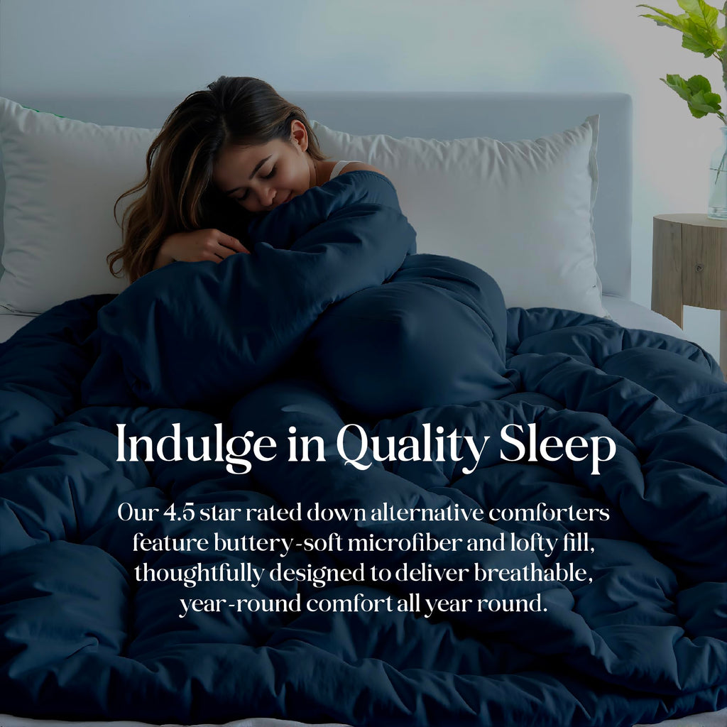 Microfiber Queen Comforter, Duvet Insert, 88x88 Inches, Navy