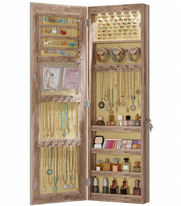 42.5" Over the Door Jewelry Organizer, Wall Mount Jewelry Cabinet, Brown