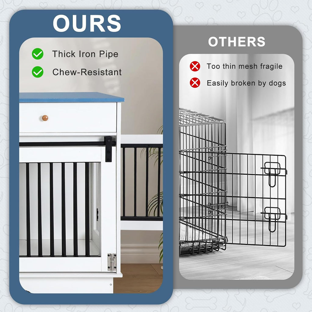 Double Dog Crate Furniture, Farmhouse Dog Kennel Furniture for 2 Dogs