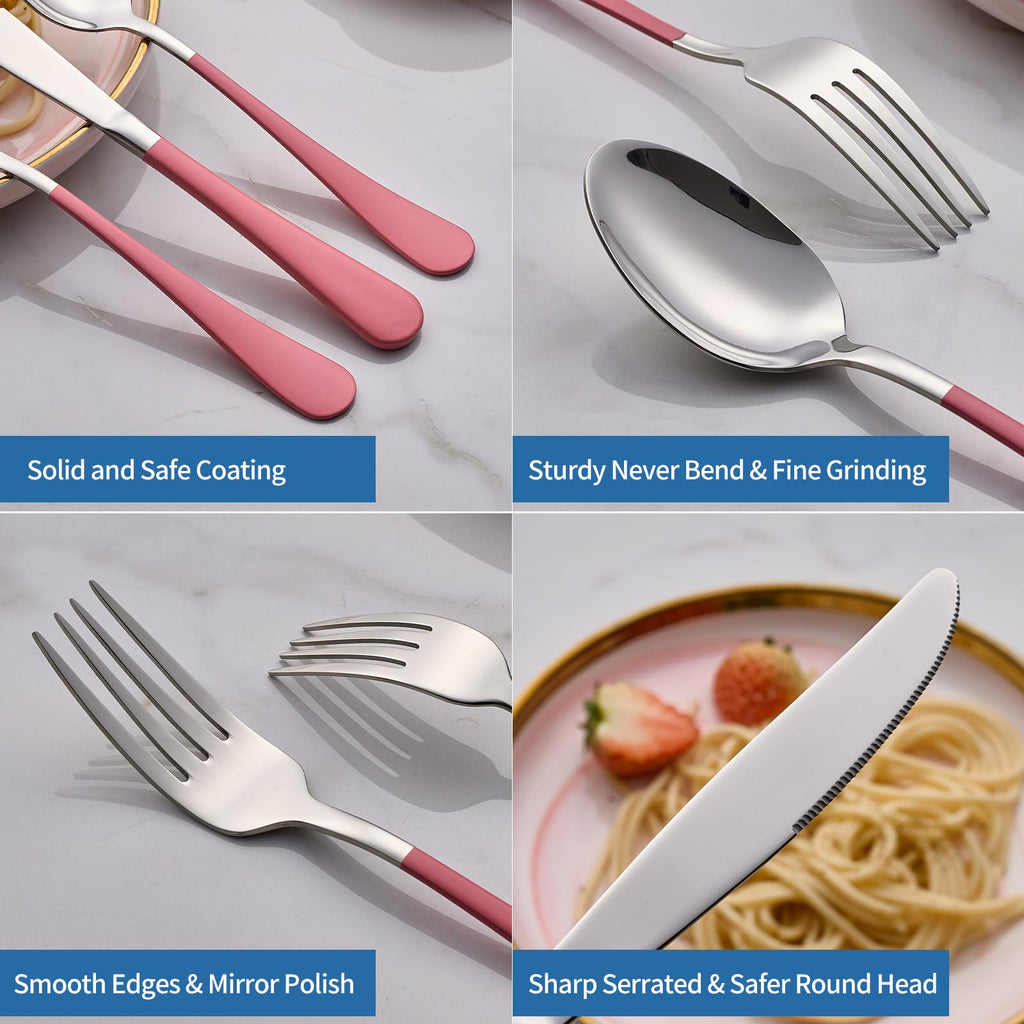 20-Piece pink Silverware Set, 18/0 Stainless Steel pink Handle Flatware Set, Service for 4, Modern Cutlery Set
