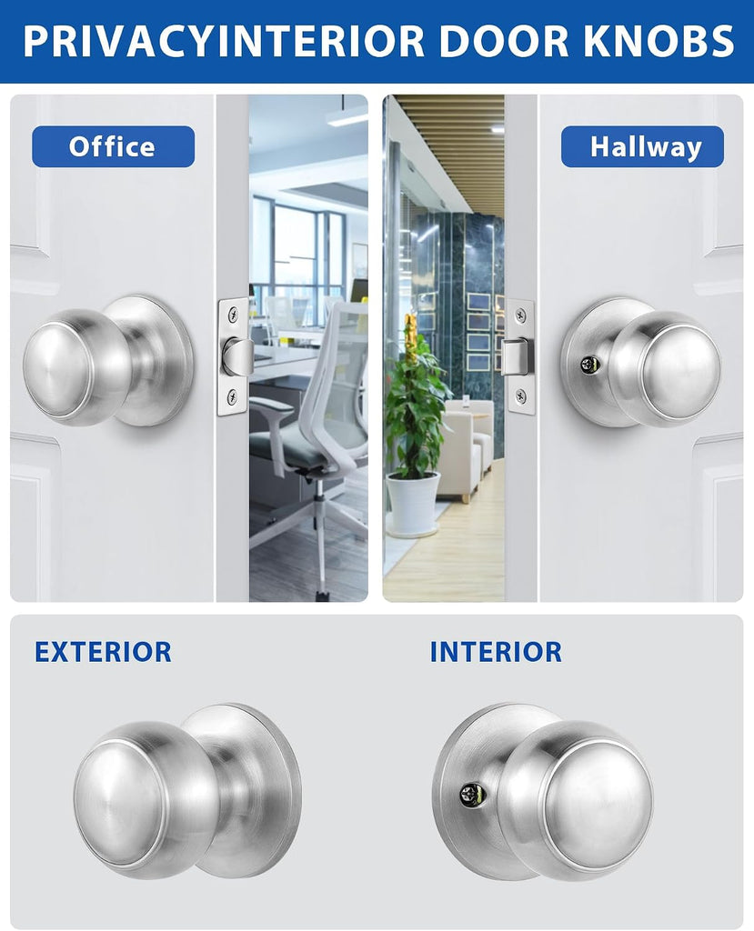 5 Pack Passage Door Knobs, Satin Nickel Interior Keyless Round Door Knobs Hall/Closet Handles