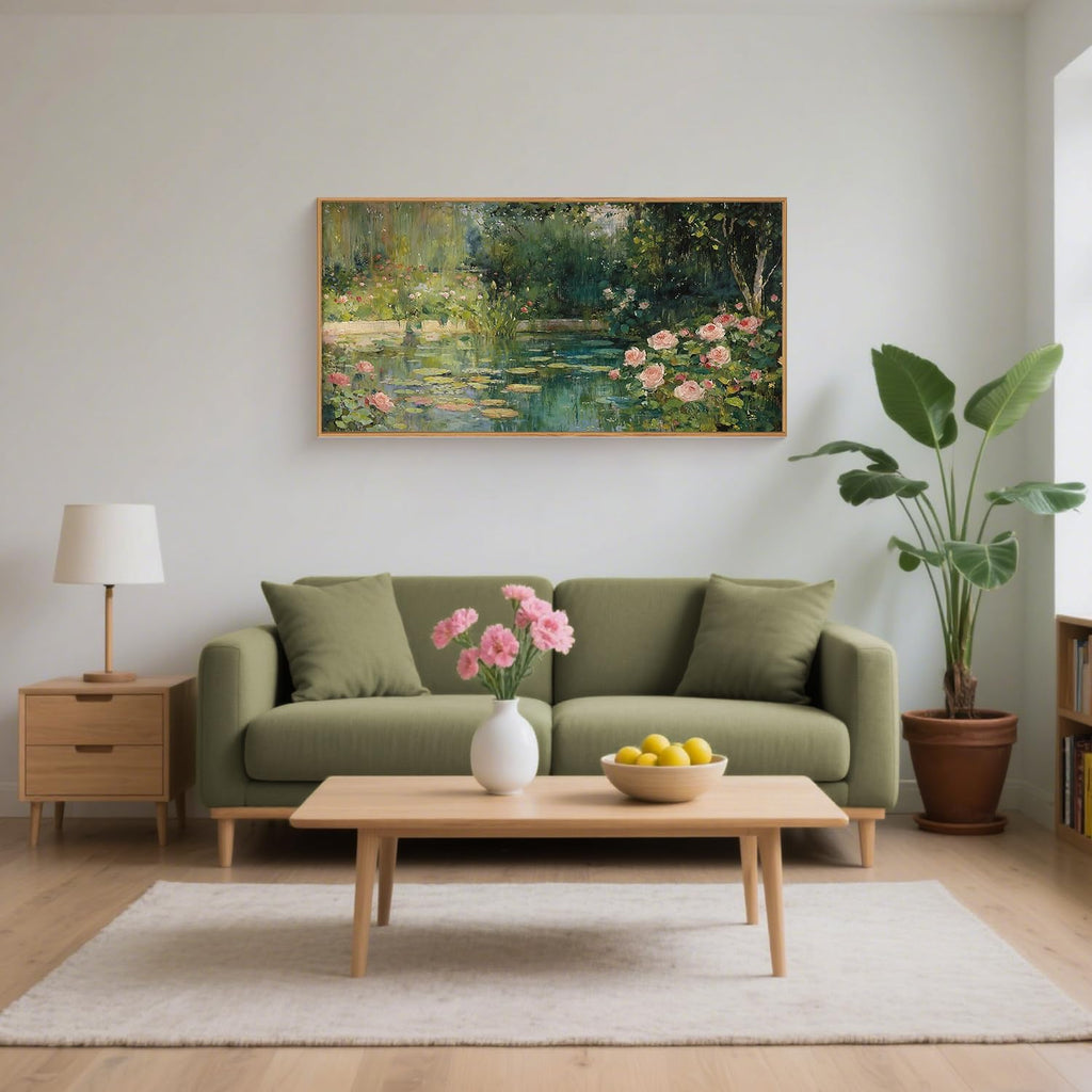 Monet Floral Framed Canvas Wall Art Set, Impressionist Botanical Garden Wall Decor, Vintage Ponds Tree Plant Artwork