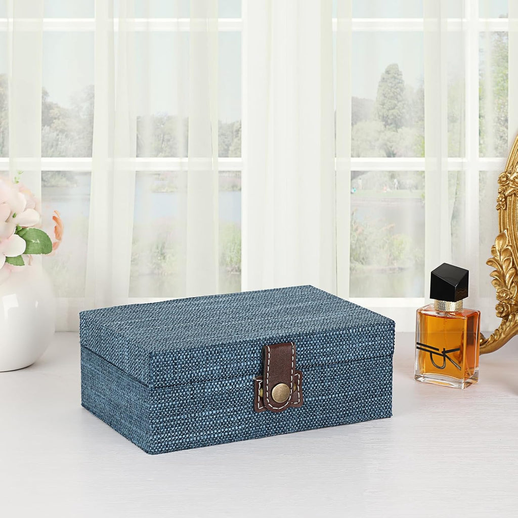 Treasure Chest Jewelry Box Wooden Decorative Box with Linen Covered