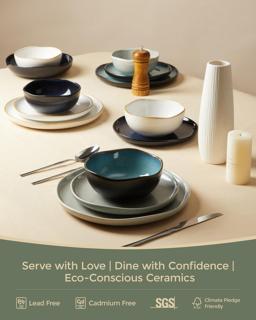 Stoneware Dinnerware Sets for 8, 24Pcs Ceramic Plates and Bowls Sets