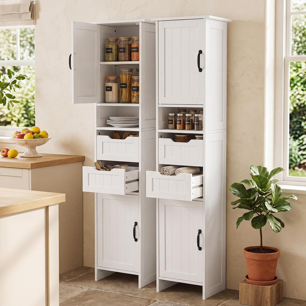 67" Tall Bathroom Storage Cabinet, Narrow Bathroom Cabinet with 2 Doors, 2 Drawers and 2 Adjustable Shelves, Slim