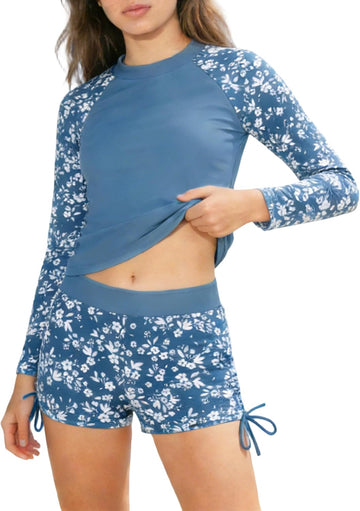 Girls Rash Guard Swimsuits 2 Pieces Long Sleeve Bathing Suits Printed Girls' Swimwear