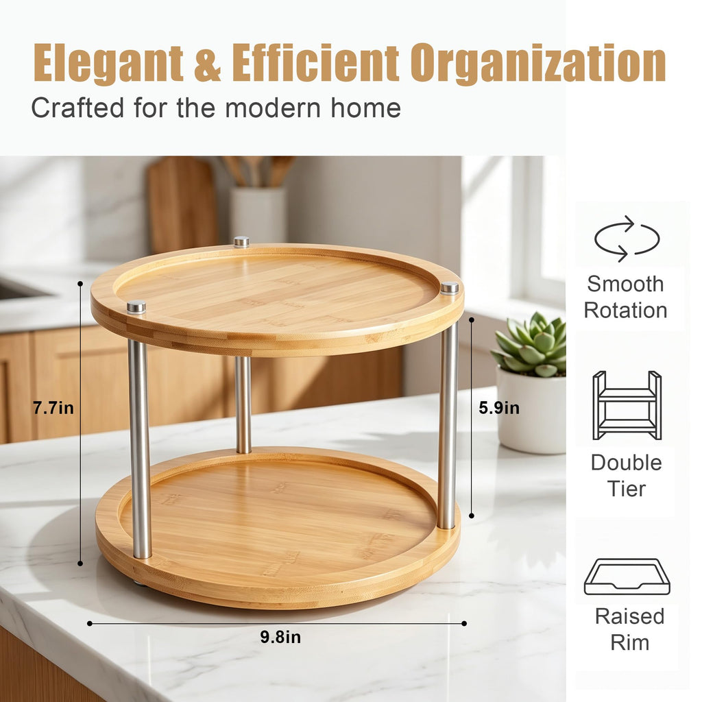 10 inch 2 Tier Lazy Susan, Rotating Spice Rack Organizer for Cabinet