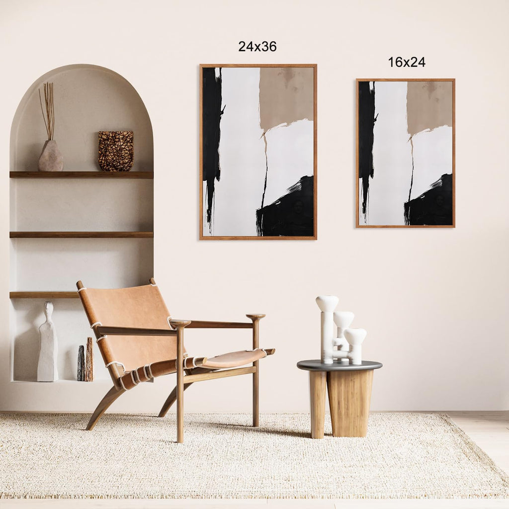 Large Abstract Neutral Framed Canvas Wall Art, Brown Brush Stroke Wall Decor, Minimalist Textured Block Artwork Set of