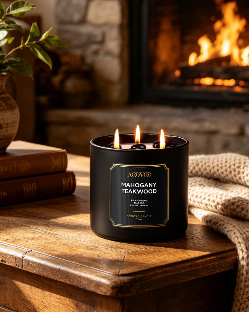 3-Wick Scented Candles, Mahogany Teakwood Intense, 15 oz Soy Wax