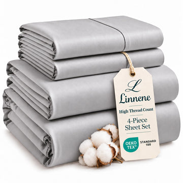 Luxury 4Pc California King Sheets Set, 100% Cotton Sateen (Silver)