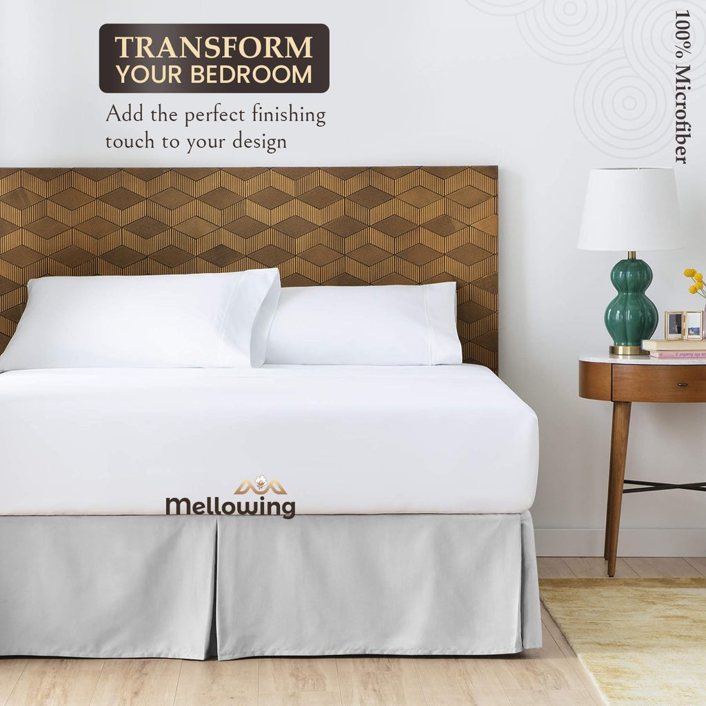 Pleated Bed Skirt with Platform Three Sided Coverage 14 inch Tailored Drop Brushed Microfiber Pleated Bed Skirt with