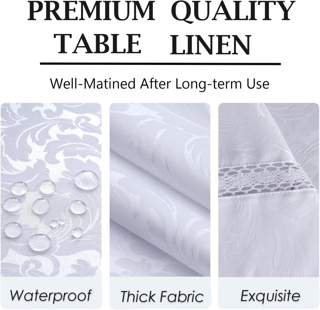 Heavy Duty Fabric Tablecloth with White Lace-Waterproof/Wrinkle Free/Stain Resistant/Oil Proof-for D