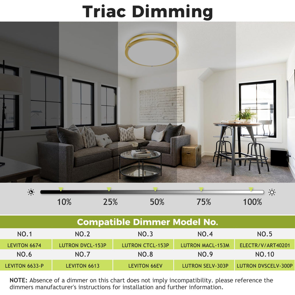 2 Pack Flush Mount Ceiling Light Fixture, Dimmable & 5Color Temperatures Ceiling Light Gold, 16inch 36W 3000K 3500K