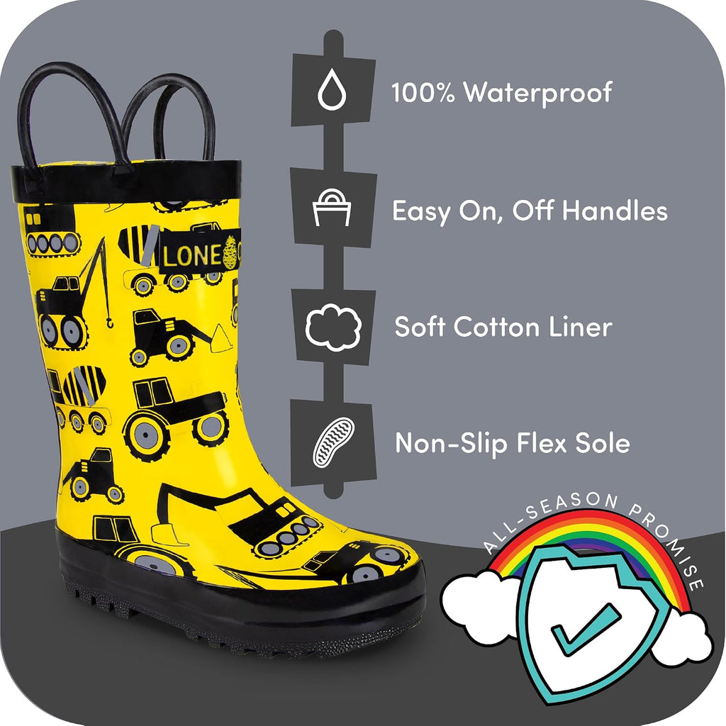 Rain Boots with Easy-On Handles in Fun Patterns for Boys and Girls