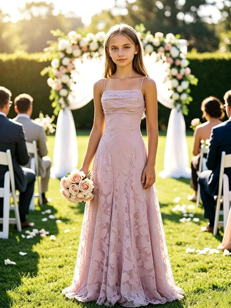 Floral Lace Junior Bridesmaid Dress Square Neck Flower Girl Dress
