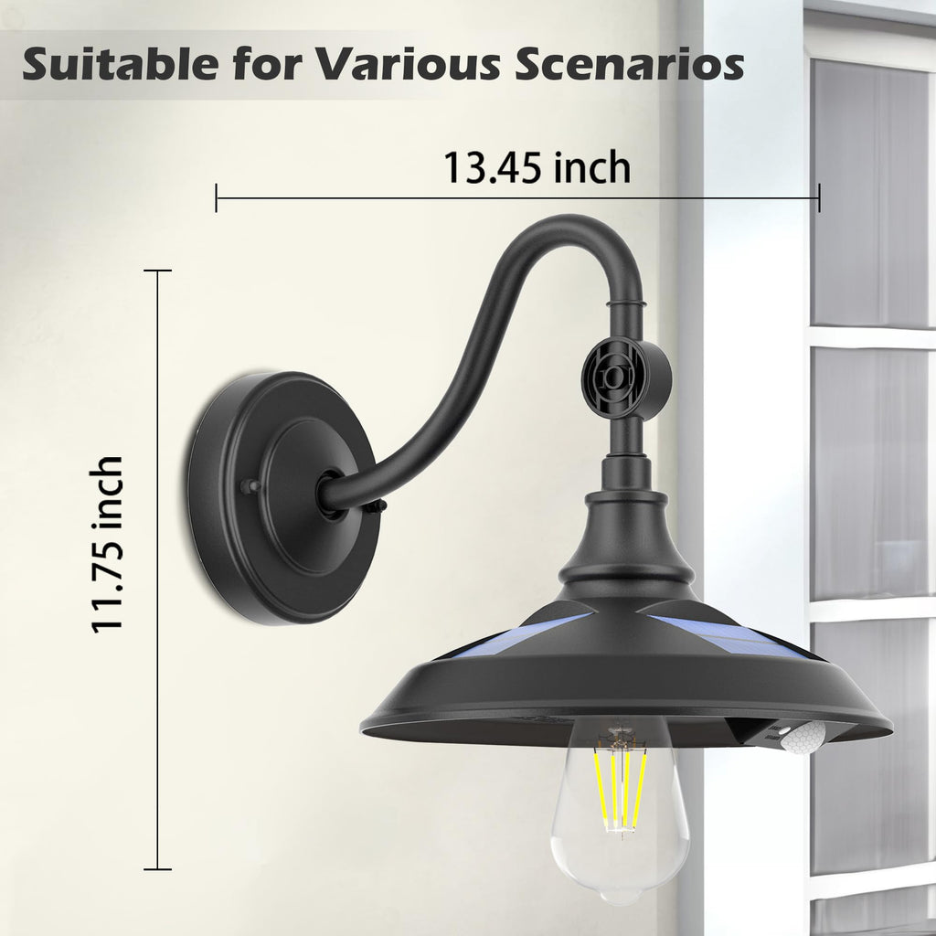 Solar Barn Lights, Aluminum Rustic Vintage Solar Garage Lights with 3 Lighting Modes & Motion Sensor, Waterproof