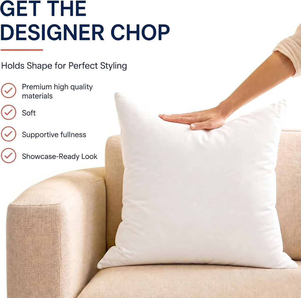18x18 Throw Pillow Inserts, 100% Cotton Cover, White - Set of 2