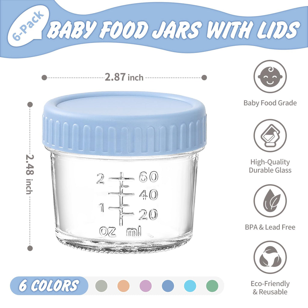 6 pcs Baby Food Storage Containers 4 Oz Small Glass Jars with Lids