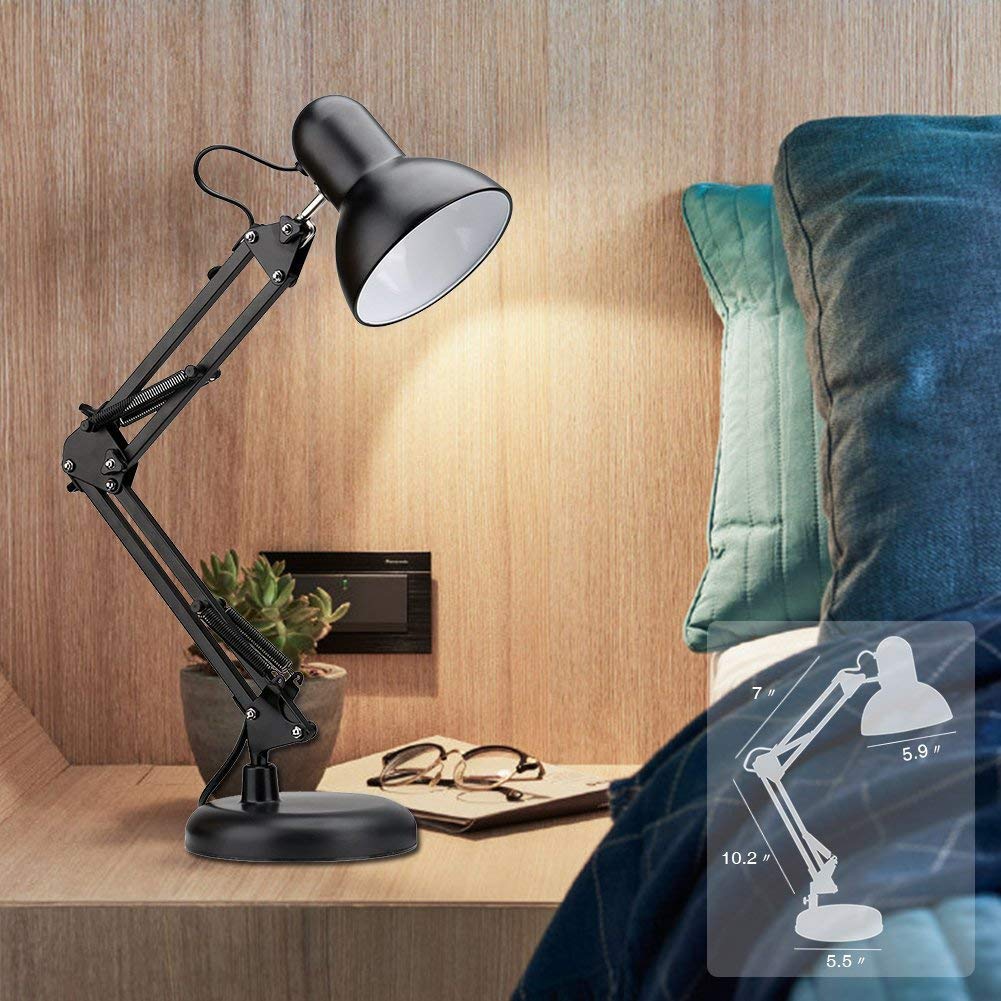 Metal Swing Arm Desk Lamps, Adjustable Architect Lamp, Black