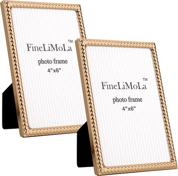 4x6'' Gold Rope Design Metal Picture Frames 2 Pack with Hi Quality Velvet Backing and Real Glass Front, Gold Photo