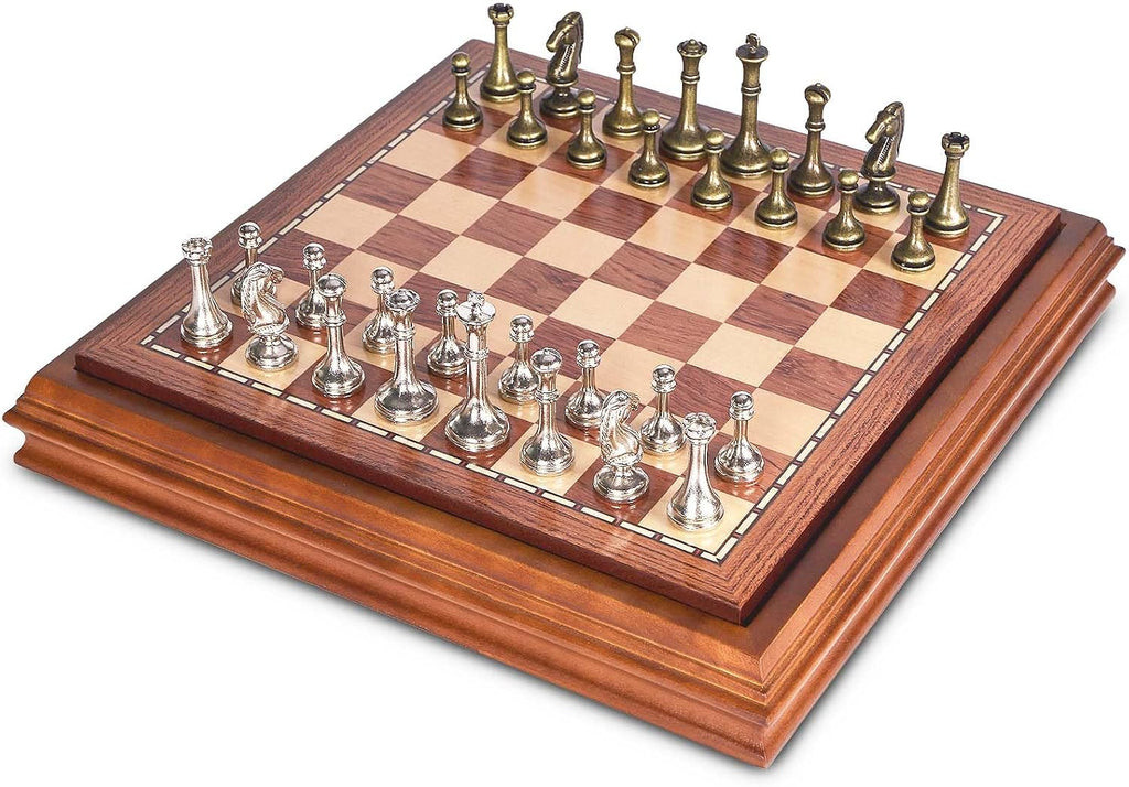 Wooden Chess Board Set with Pieces Storage for Adults Kids, 12.5 Inch Chess Set with Metal Pieces, Unique Chess Game