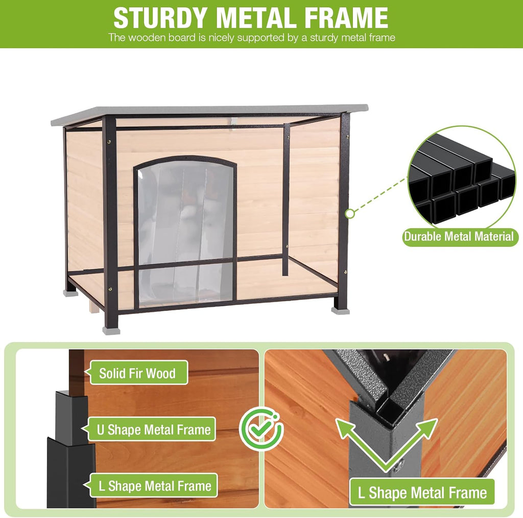 Large Outdoor Insulated Dog House Weatherproof Dog Kennel Indestructible Dog Shelter with Chew-Proof Full Metal