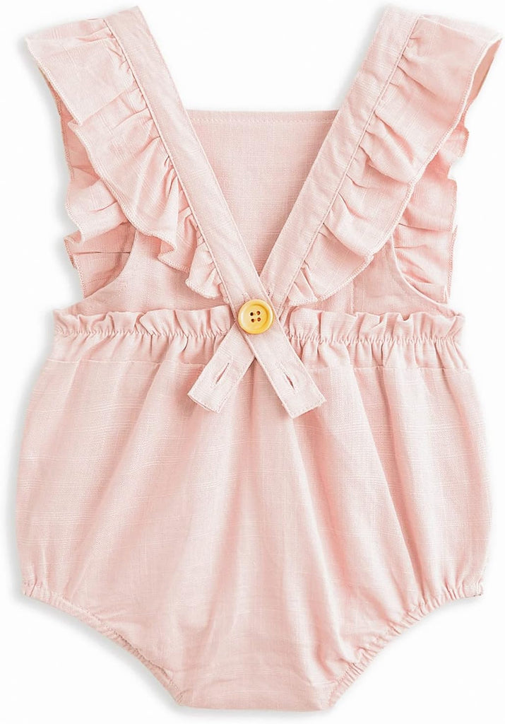 2PCS Baby Boys Girls Adjustable Slip Romper Summer Outfit Jumpsuit Cotton Linen Bodysuit