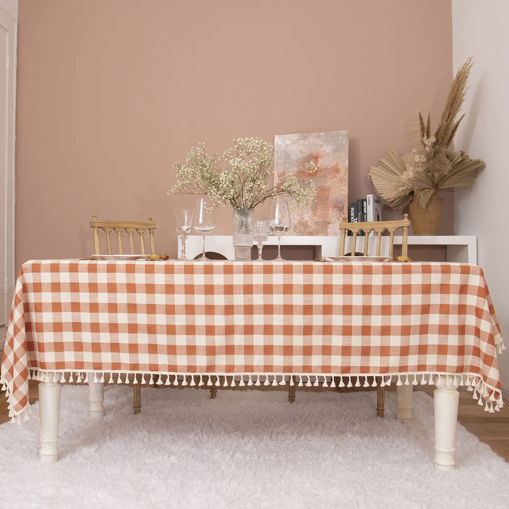 Fall Thanksgiving Orange Gingham Tablecloth 55"x70"