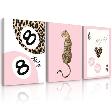 Cheetah Trendy Wall Art Preppy Leopard Canvas Print Cheetah Room Wall Decor 8 Ball Poster Y2k Pink Coquette Luxury