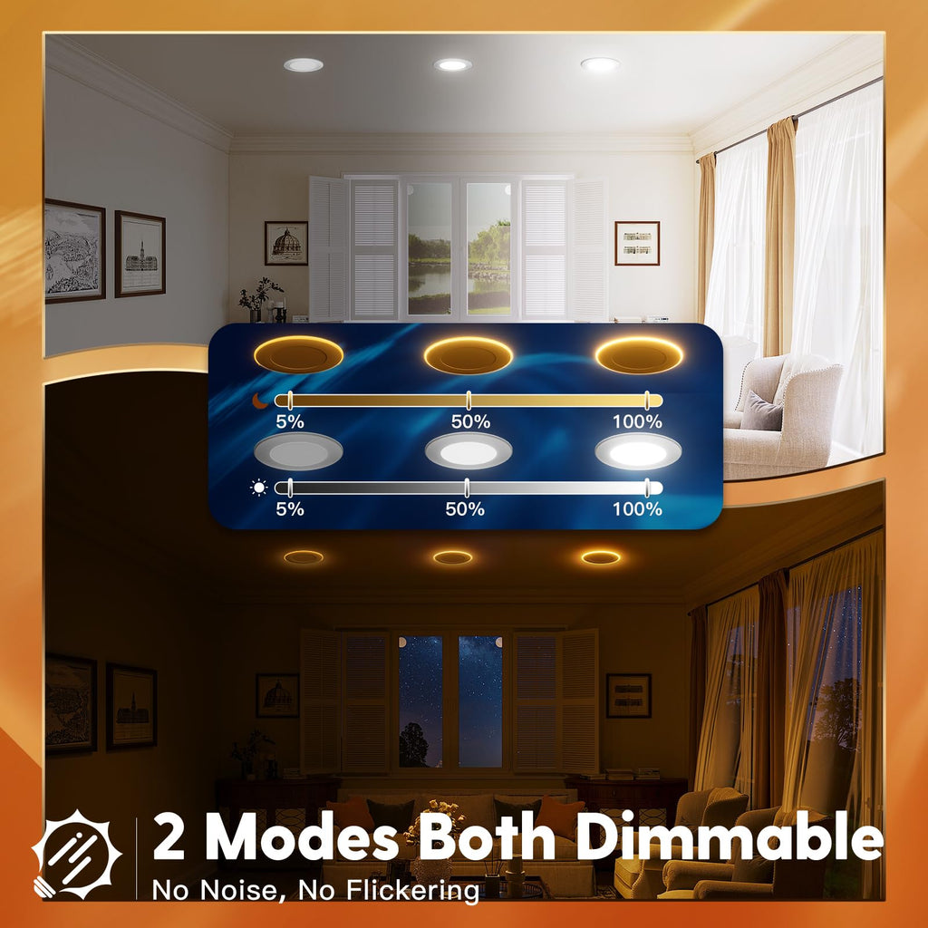 12 Pack 5/6 Inch 5CCT LED Recessed Lighting with Night Light