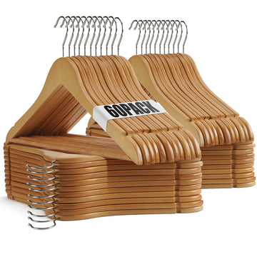 Wooden Hangers - 60 Pack - Clothes Hanger for Daily Used, Heavy Duty Wood Hangers with Precisely Cut Notches, Coat
