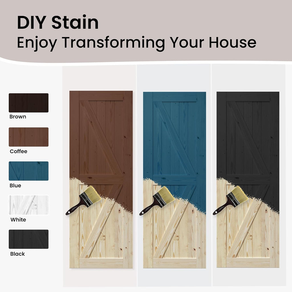 Double 42"x84" Bypass Barn Door with 7FT Track Hardware Kit Included, Unfinished Solid Wood, DIY Sup