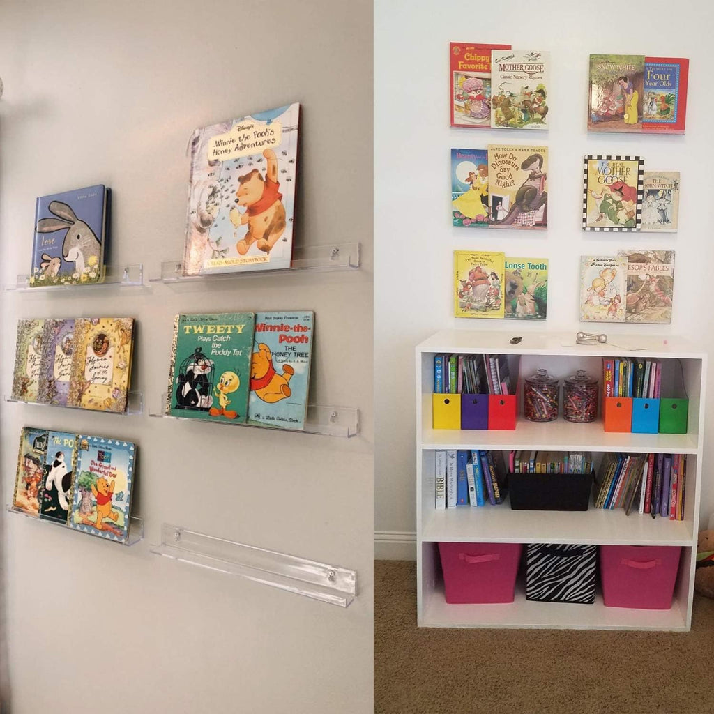 6 Pack 15 Inch Acrylic Invisible Floating Bookshelf for Kids Room, Modern Picture Ledge Display Toy Storage Wall