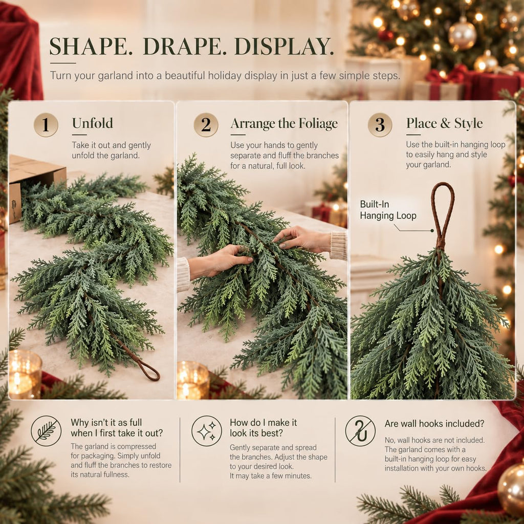 5.7 FT Christmas Greenery Real Touch Cedar Garland for Indoor Outdoor Decor