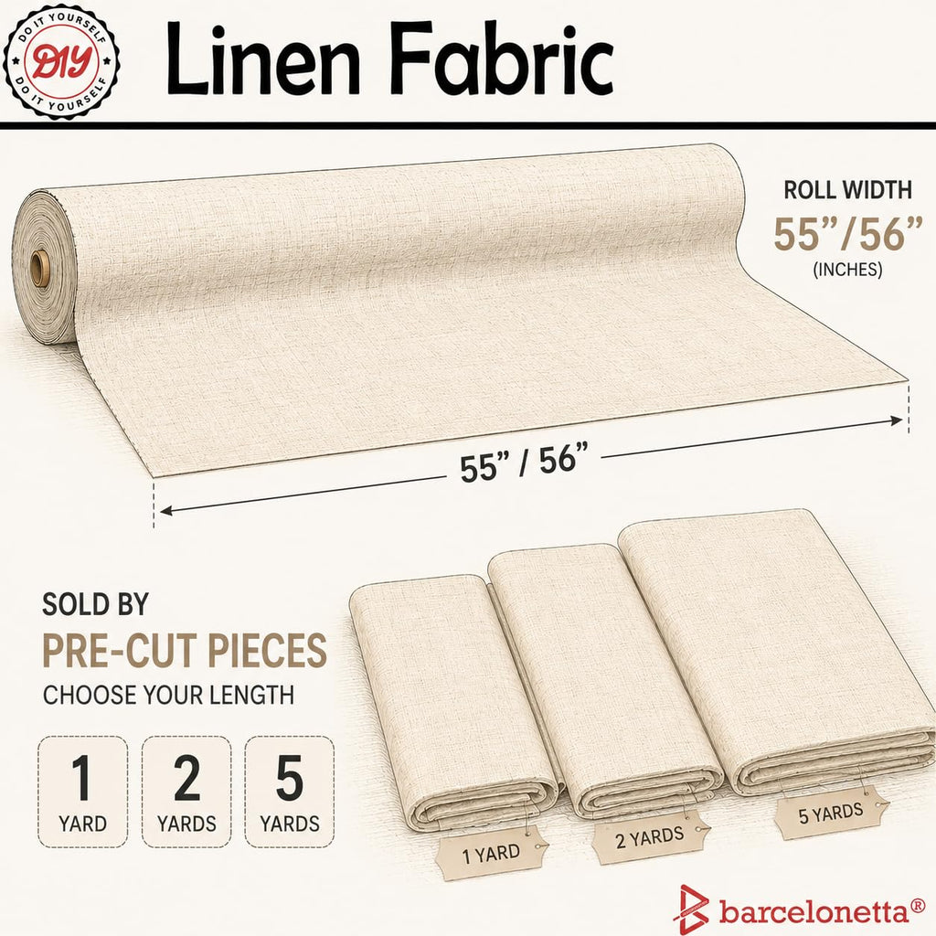 Linen Fabric | Natural Linen Cloth | Embroidery, Sewing | Soft, Breathable | 55" Wide | 70% Linen, 30% Rayon | Hemp