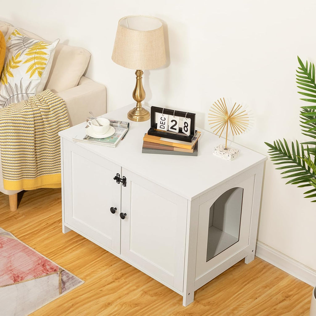 Litter Box Enclosure, Cat Litter Box Furniture with Removable Divider, Large Hidden Litter Box Furniture, Wooden Cat