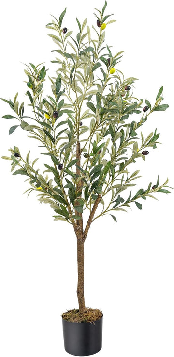 Artificial Fake Olive Tree 4FT Tall 1Pack Faux Silk Olive Tree Living Room Office Decor Faux Artificial Plants Indoor