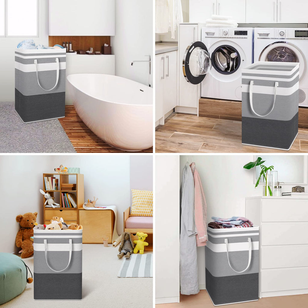 2 Pack Laundry Baskets, Laundry Hampers Bags (Grey+Blue 88L)